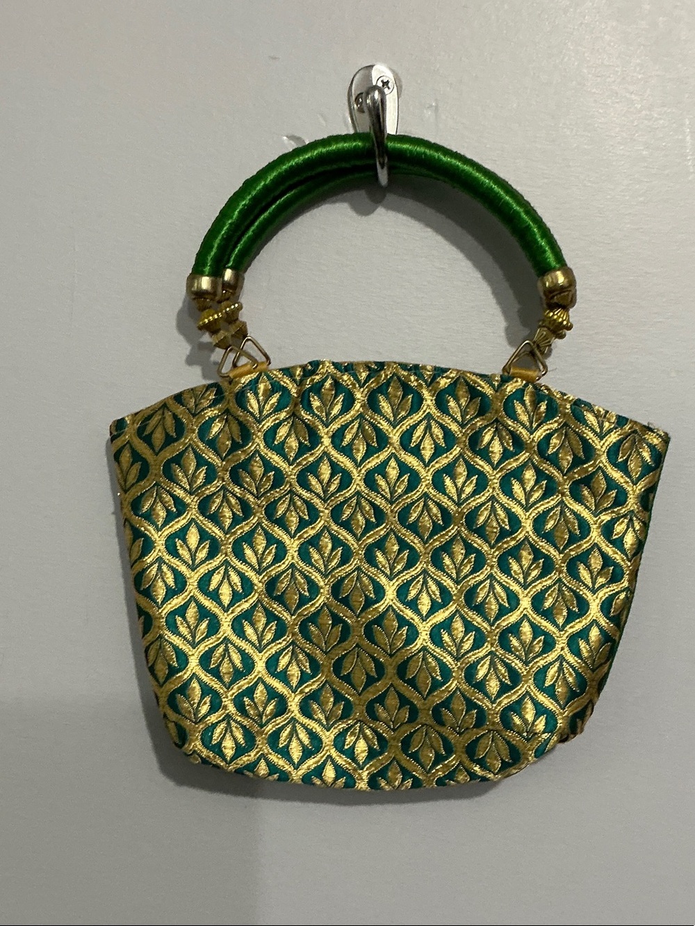 Green and Gold Embroidered Women’s Handbag